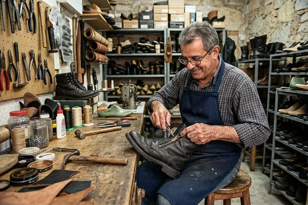 Sapateiro consertando zíper de bota em Jandira.