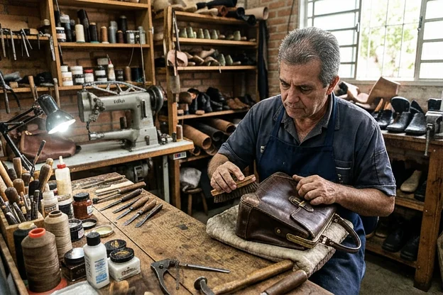 Bolsa de couro em Jandira em processo de reforma com atenção aos detalhes.